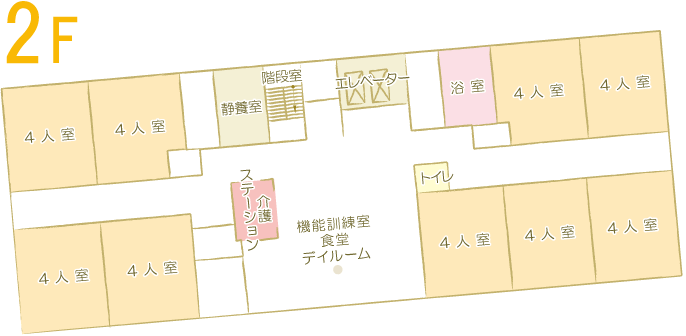 千葉県木更津市にある社会福祉法人梅香会・特別養護老人ホーム「矢那梅の香園」フロアのご案内2F展開図画像