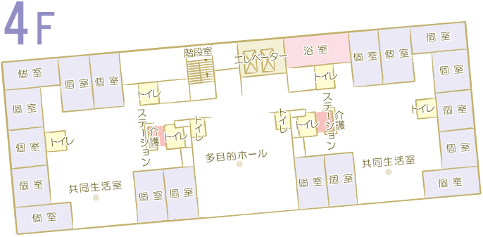 千葉県木更津市にある社会福祉法人梅香会・特別養護老人ホーム「矢那梅の香園」フロアのご案内4F展開図画像